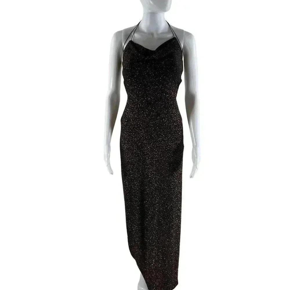 VTG B. Darlin Women 8 Cowlneck Slip Dress Stretch Allover Sparkel Copper 90s Y2K